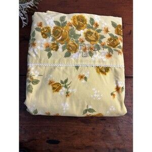Vintage Yellow Floral Flat Sheet For Twin Bed 74” Wide READ